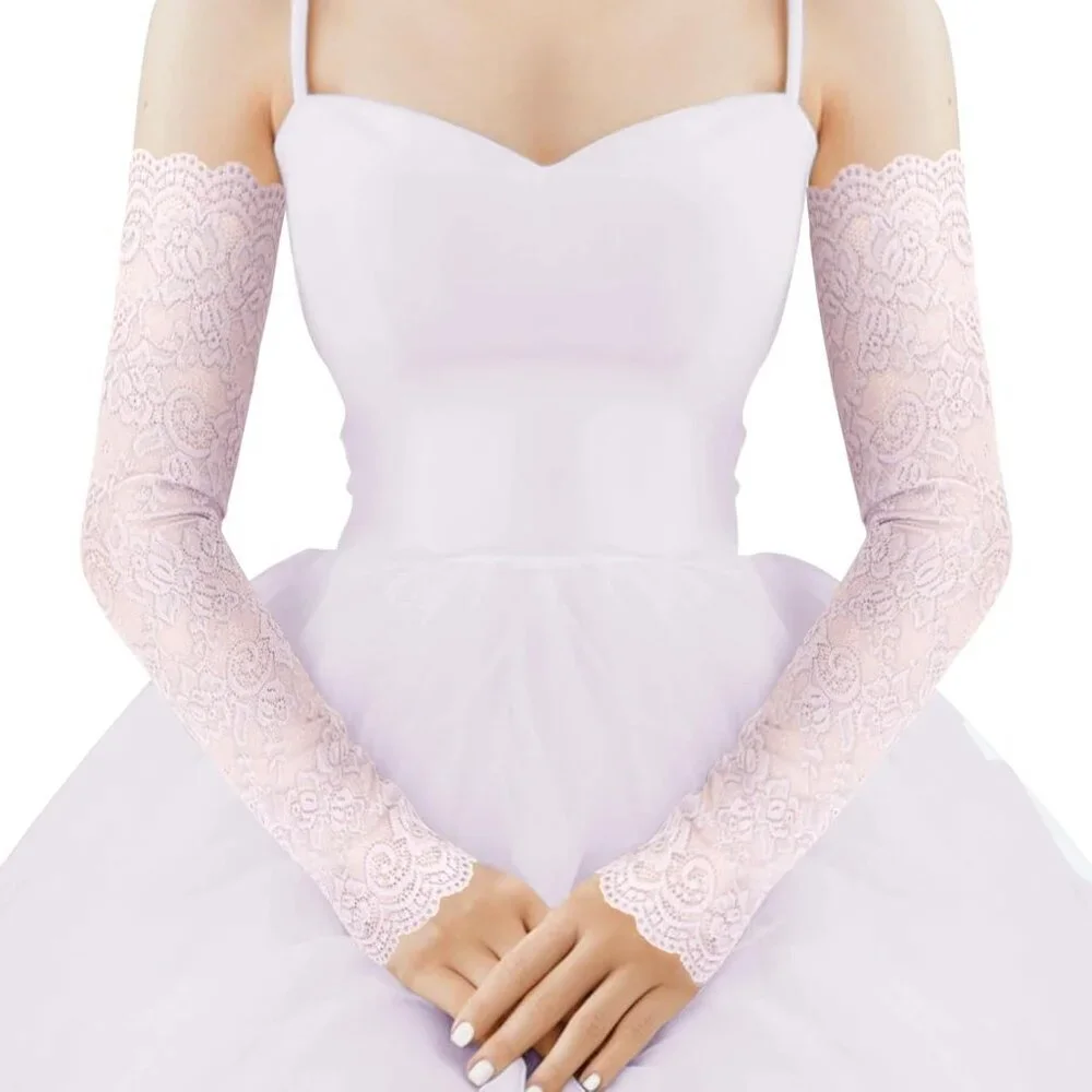 Women's 1 Purple Fingerless Lace Arm Sleeves Gloves Wedding Dress Party Prom